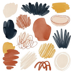 Abstract shapes and brush strokes isolated on transparent background