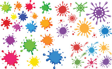 Color Paint Splatter Vector – Bright Ink Stains, Watercolor Blotches, Abstract Splashes and Messy Paint Drops