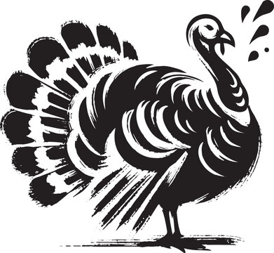 Monochrome brushstroke turkey illustration, graceful fowl in ori