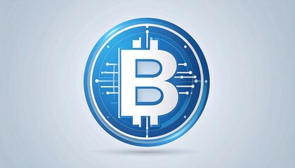 Graphic of a central white "B" character inside a blue circle with circuit board details. Light blue background provides a neutral backdrop. Digital, conceptual, and modern design elements