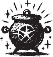 Obraz premium Mystical Cauldron Illustration: Magic, Witchcraft, and Fantasy Concept with Starry Effects