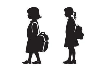 Two young girls in silhouette carrying backpacks