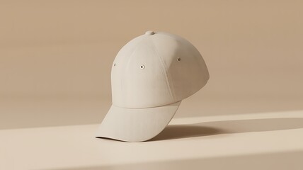 Fototapeta premium Minimalist neutral baseball cap casting subtle shadow on soft beige background