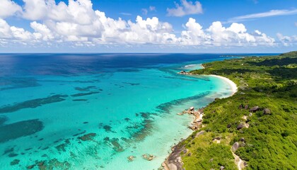 Obraz premium Aerial View of Tropical Coastline with Turquoise Water