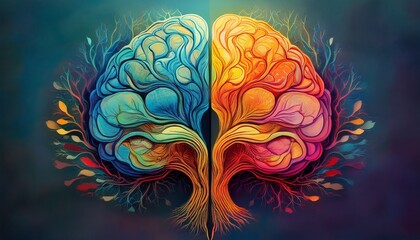 abstract concept image of a creative brain divided into two distinct halves for logic and creativity wallpaper background