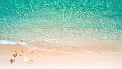 Fototapeta premium Aerial View of Turquoise Ocean Waves and Sandy Beach