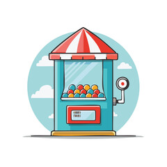 Obraz premium Illustration of Arcade Claw Machine with Colorful Balls and Striped Awning Design Element