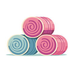Stacked pastel colored hair rollers in playful arrangement