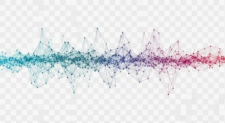 Abstract colorful digital sound wave visualization with plexus network.