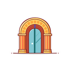 Fototapeta premium Stylized arched doorway with classical columns and glass doors illustration.