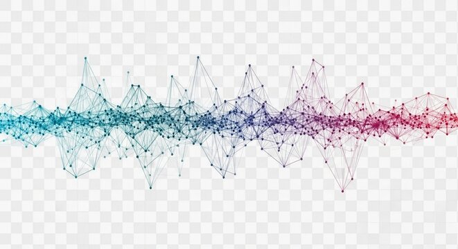 Abstract colorful digital sound wave visualization with plexus network.