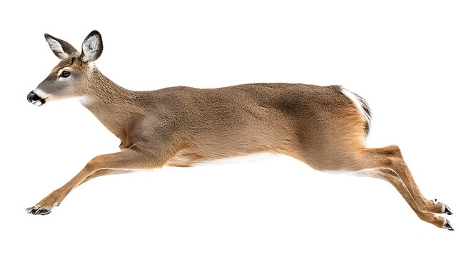 Doe deer running isolated on transparent background