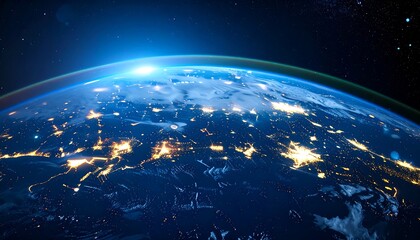 Earth from space at night, illuminated cities