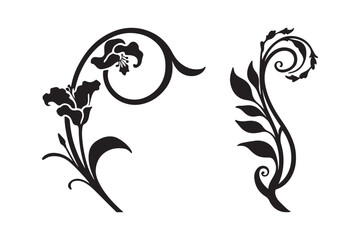 Elegant black floral swirls and flourishes decorative elements