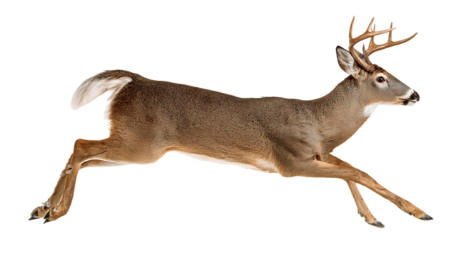 Whitetail deer buck running isolated on transparent background