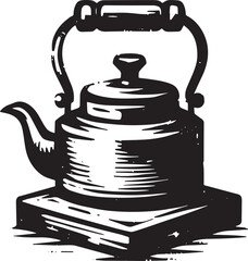 Obraz premium Vintage teapot illustration in sumi-e style, a classic kitchenwa