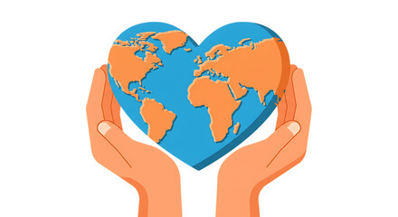 Hands holding earth shaped like a heart isolated on transparent background
