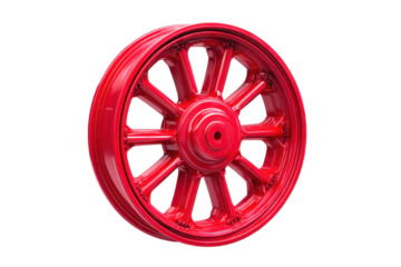 Glossy Red Train Driving Wheel on Transparent Background
