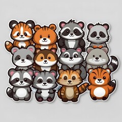 Naklejka premium Ilustración kawaii de animales del bosque en estilo caricatura