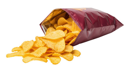 Isolated Open Bag of Wavy Potato Chips
