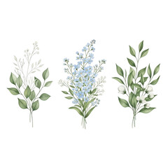Fototapeta premium Three watercolor floral bouquets isolated on transparent background