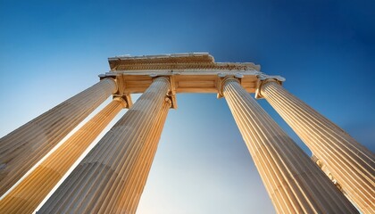 Obraz premium close up view of classical greek columns under a clear sky