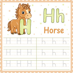 Letter H Tracing Worksheet Cute Horse Alphabet Printable for Kids