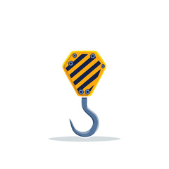 Cartoon illustration of a yellow and black striped construction crane hook.