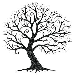 Obraz premium Tree branches weaving spiral flame silhouette