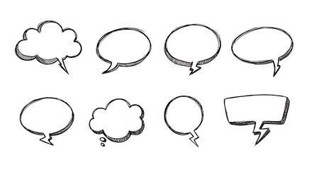 Fototapeta premium Eight abstract shapes with white outline isolated on transparent background