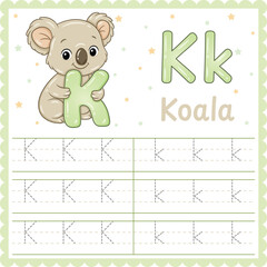 Letter K Tracing Worksheet Cute Koala Alphabet Printable for Kids