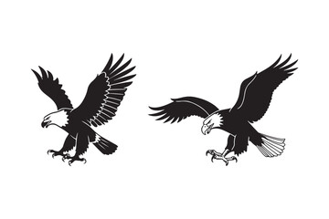 Two majestic bald eagles in flight silhouette