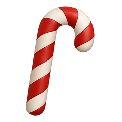 Fototapeta premium 3D plastic curved candy cane icon with red and white stripes and hook shape isolated on transparent background for christmas design