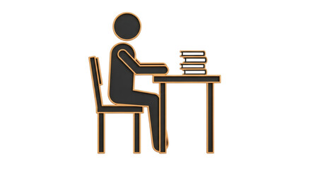Isolated Student at Desk Icon