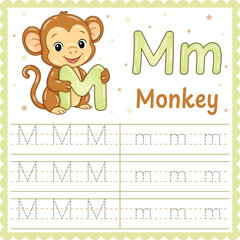Letter M Tracing Worksheet Cute Monkey Alphabet Printable for Kids