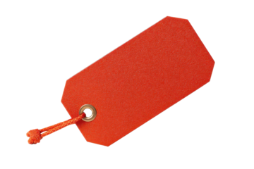 Red blank price tag with string on transparent background