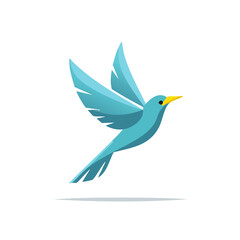 Fototapeta premium Stylized Blue Bird in Flight with Yellow Beak, Creative Vector Logo Design Concept