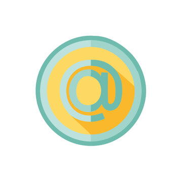 Email Symbol Flat Icon in Circular Design with Teal Border and Yellow Filling