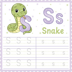 Letter S Tracing Worksheet Cute Snake Alphabet Printable for Kids