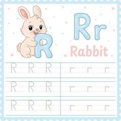 Letter R Tracing Worksheet Cute Rabbit Alphabet Printable for Kids