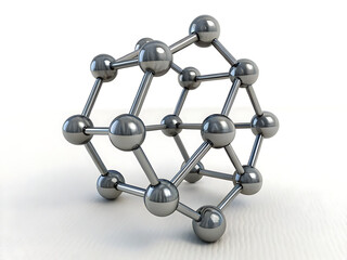 Obraz premium A metallic structure with spheres connected by rods forming a cubic lattice on white background