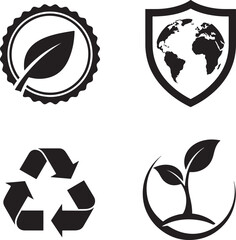 Obraz premium Eco friendly and sustainability icons featuring leaf globe recycle symbol and sprout for green living silhouette