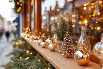 Festive holiday window display with decorations