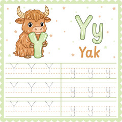 Letter Y Tracing Worksheet Cute Yak Alphabet Printable for Kids