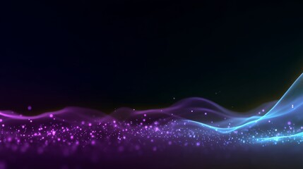 Vibrant wave-like patterns with purple and blue frequencies create a mesmerizing aesthetic effect against a dark backdro