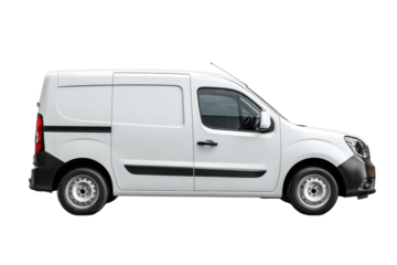 White Electric Cargo Van Side View on Transparent Background