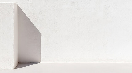 Minimalistic geometric object with angular shadows on white surface for modern design concepts
