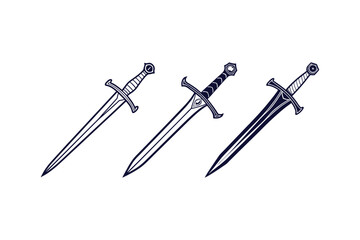 Medieval fantasy sword set clip art vector illustration isolated on white background