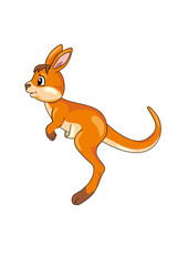 Jumping cute kangaroo isolated on white