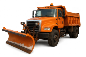 Orange Snow Plow Truck with Transparent Background Ready for Winter Service